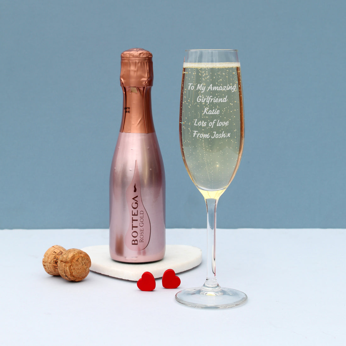 Personalised Flute & Mini Rose Bottega Prosecco Set