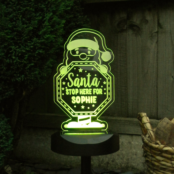 Personalised Santa Stop Here Sign Outdoor Solar Light