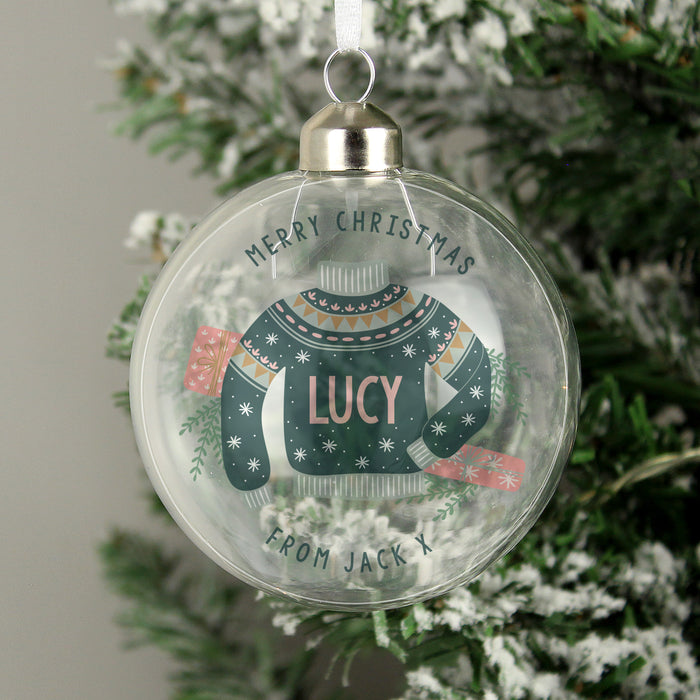 Personalised Cosy Christmas Glass Bauble