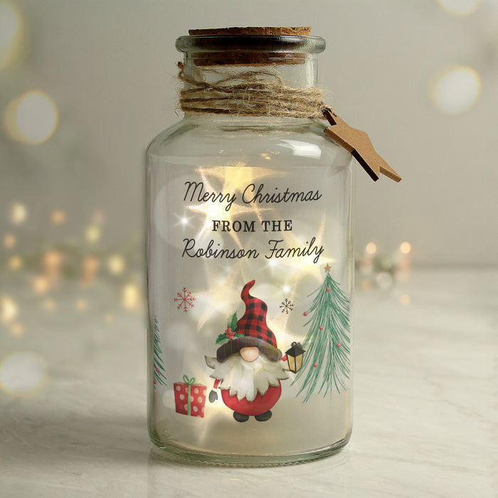 Personalised Gonk Christmas Scene LED Glass Jar