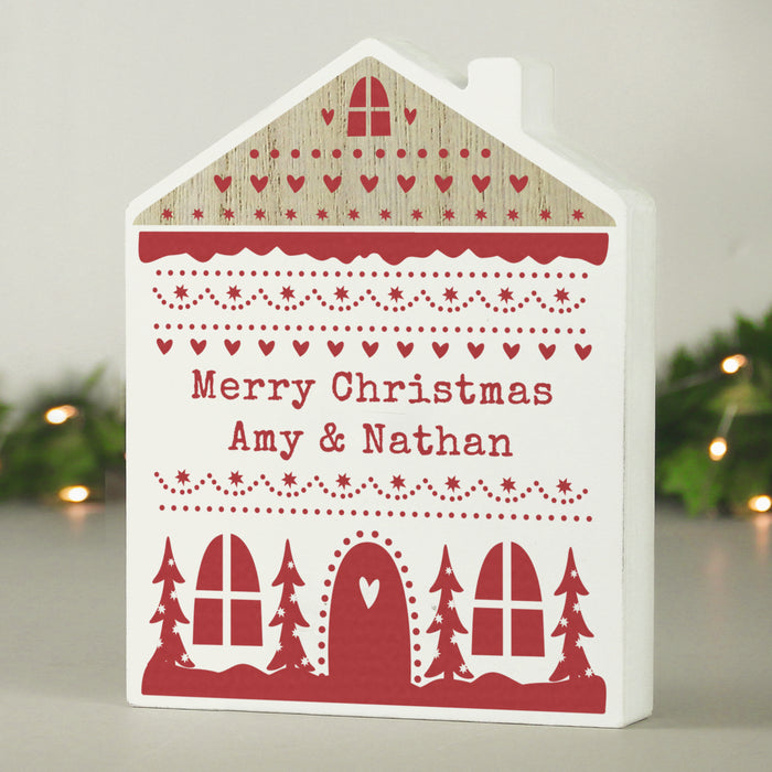 Personalised Christmas Fair Isle Wooden House Ornament