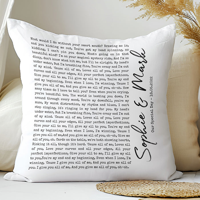 Song Lyrics & Names Personalised Cushion